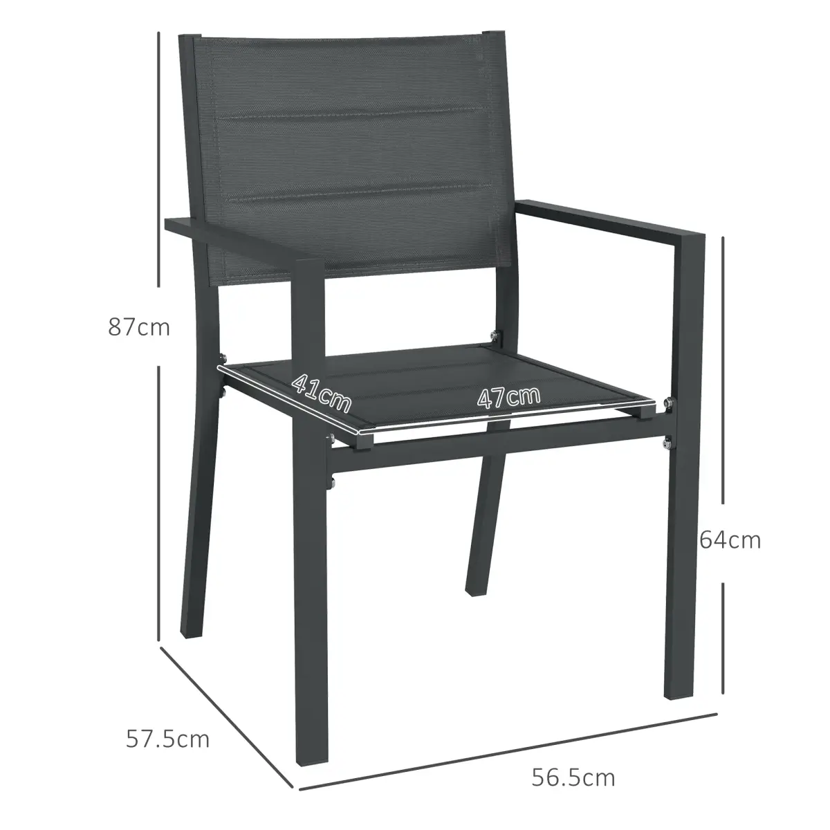 Outsunny Outsunny 2 PCs Dining Chairs, Stackable Design Aluminium Outdoor Armchairs Grey - Garden Chairs