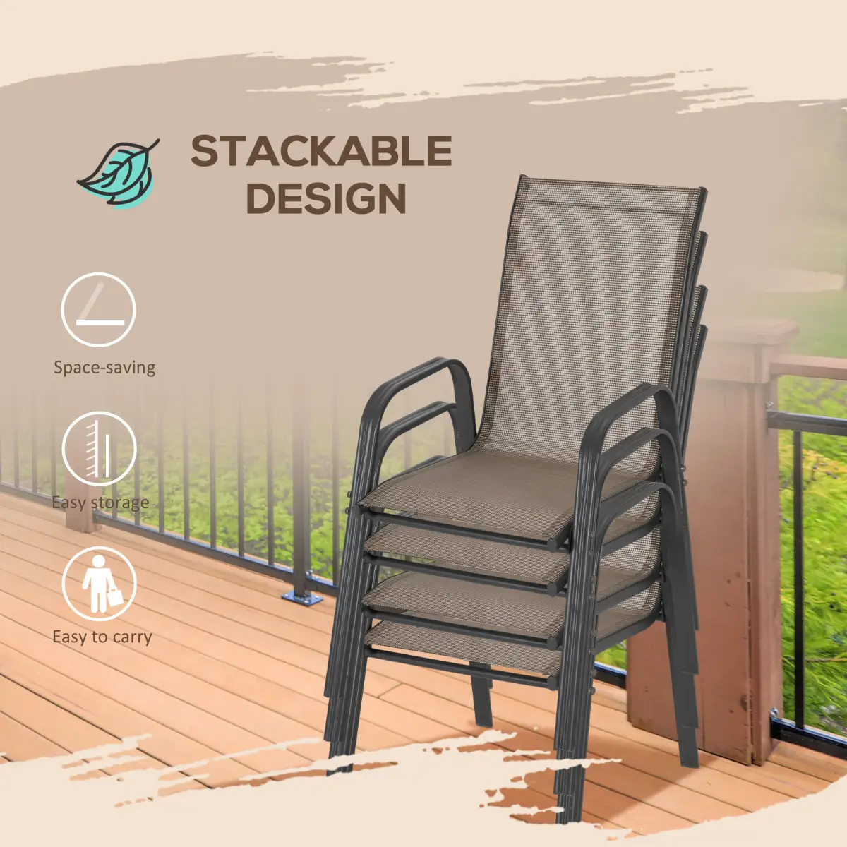 Outsunny Outsunny Set of 4 Garden Dining Chair Set Outdoor w/ High Back Armrest Grey - Garden Chairs
