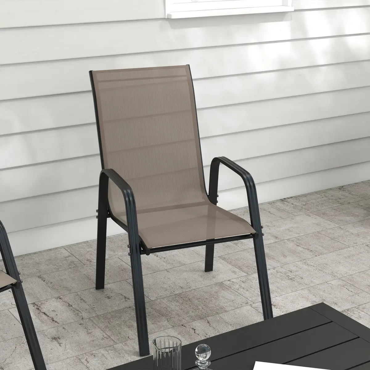 Outsunny Outsunny Set of 4 Garden Dining Chair Set Outdoor w/ High Back Armrest Grey - Garden Chairs