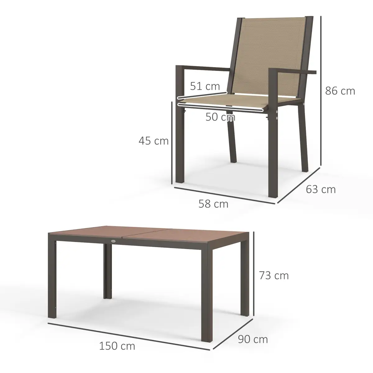 Outsunny Outsunny 7 PCs Garden Dining Set, Wood-plastic Composite Table & 6 Chairs, Khaki - Garden Set