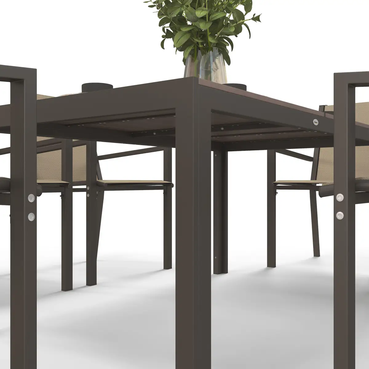 Outsunny Outsunny 7 PCs Garden Dining Set, Wood-plastic Composite Table & 6 Chairs, Khaki - Garden Set