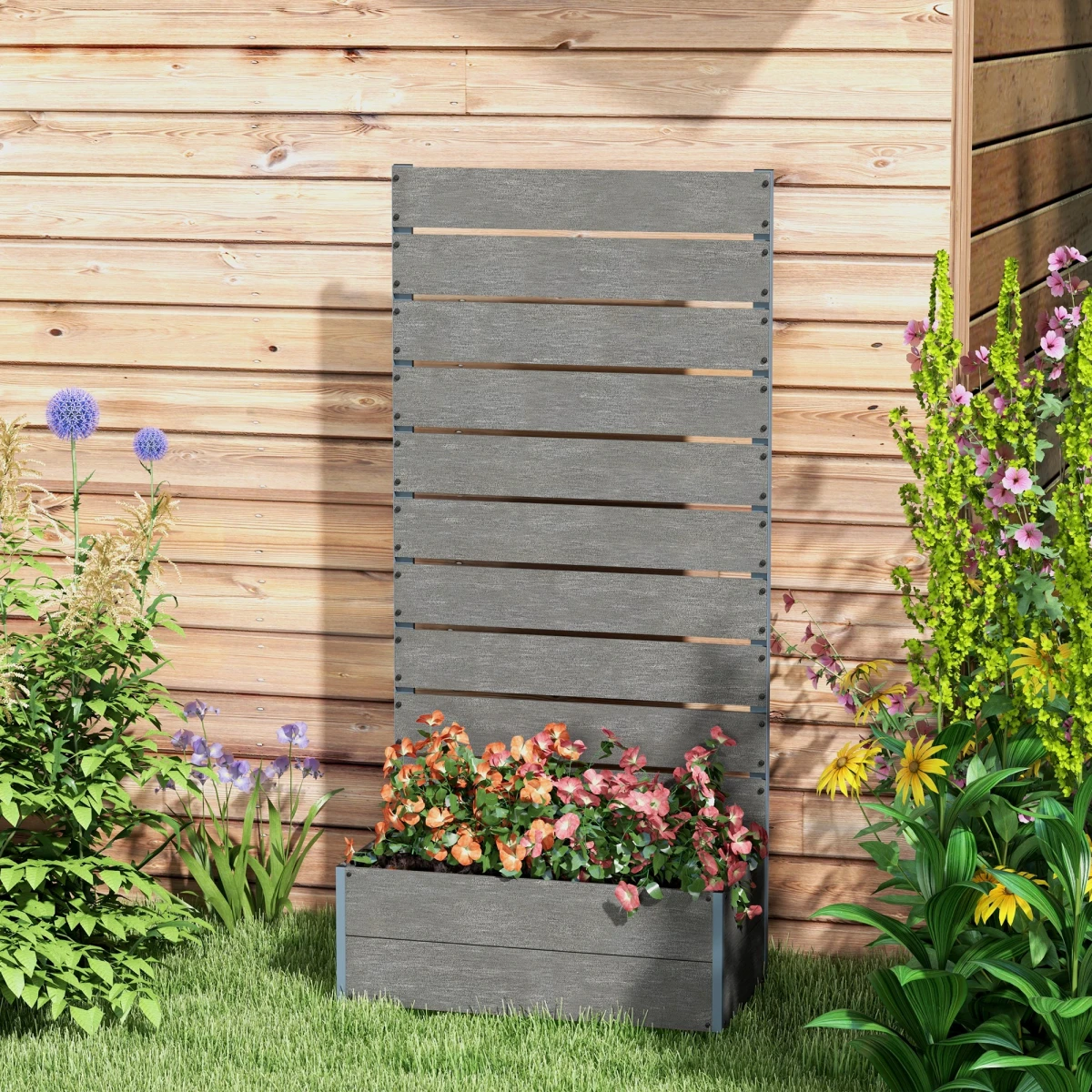 Outsunny Raised Garden Bed 90cm with Trellis Drainage Home by Outsunny