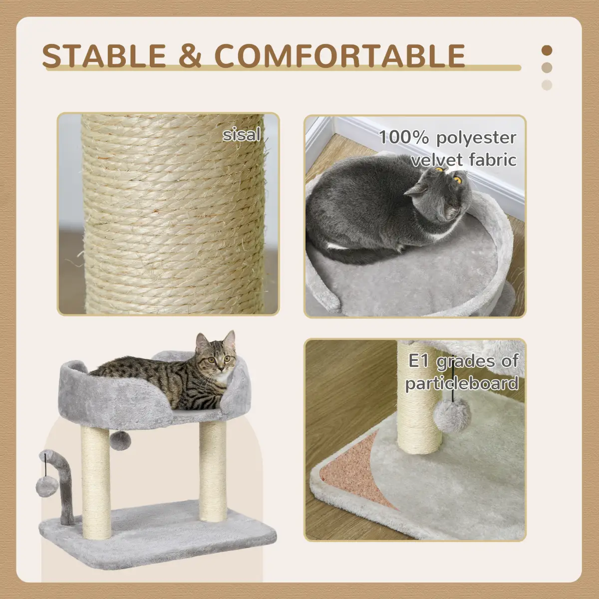 PawHut PawHut 42cm Indoor Cat Tree, Kitty Play Tower w/ Toy Balls Sisal Scratching Post - Cat Tree