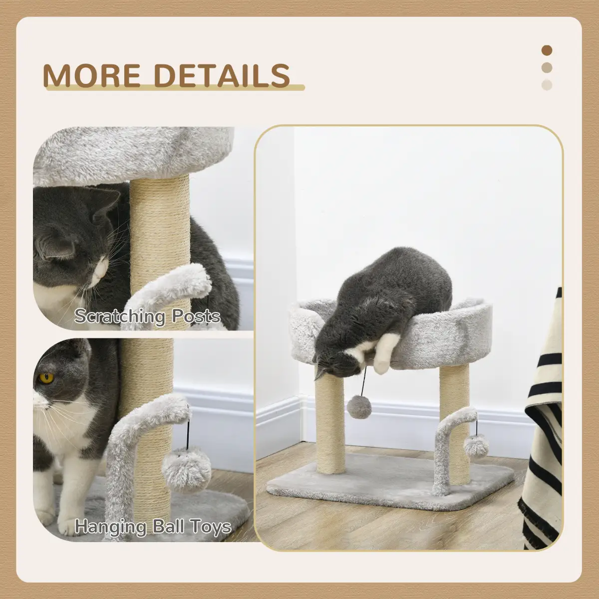 PawHut PawHut 42cm Indoor Cat Tree, Kitty Play Tower w/ Toy Balls Sisal Scratching Post - Cat Tree