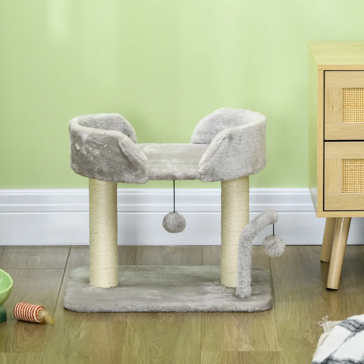 PawHut PawHut 42cm Indoor Cat Tree, Kitty Play Tower w/ Toy Balls Sisal Scratching Post - Cat Tree