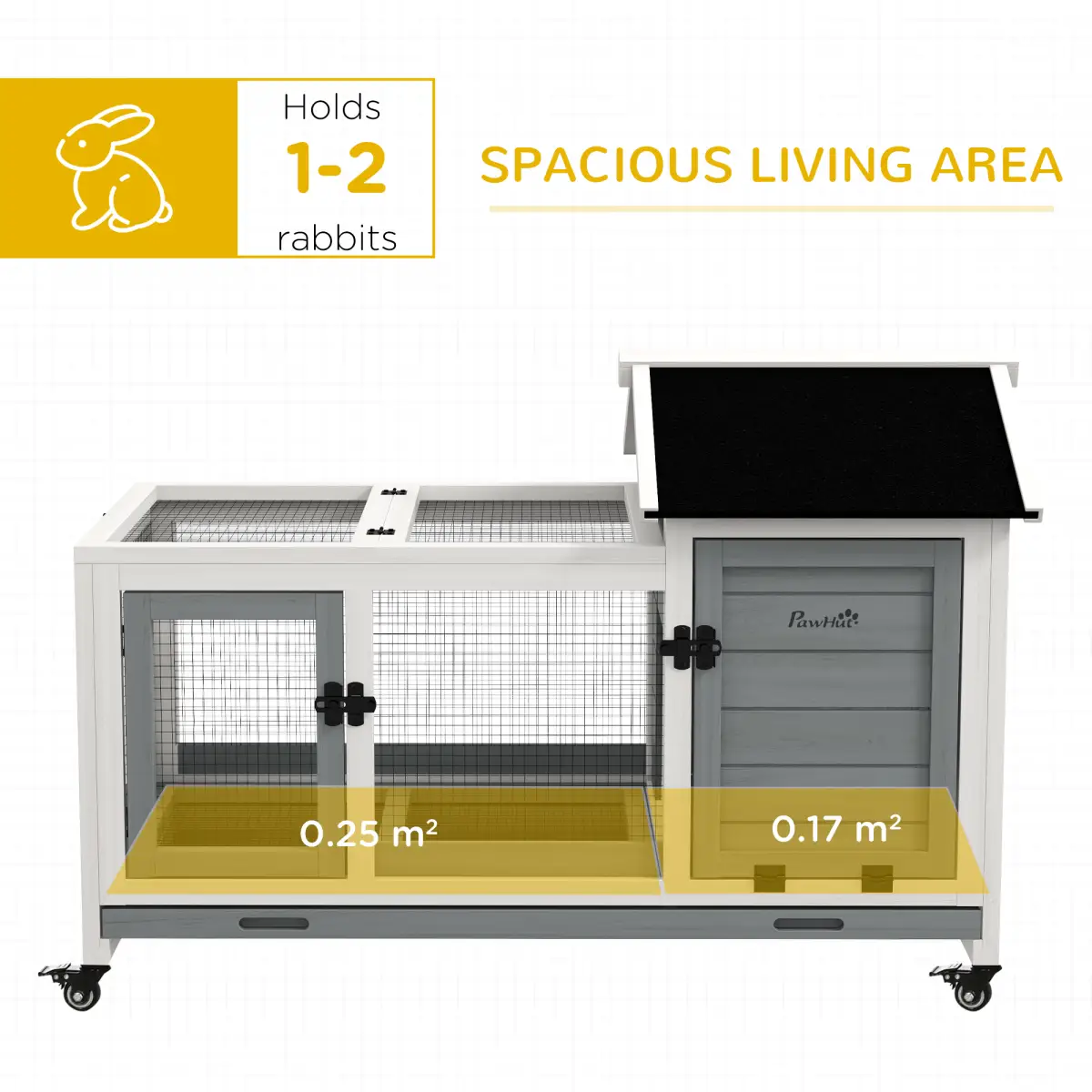 PawHut PawHut Wooden Rabbit Hutch, Small Animal House w/ Wheels, Removable Tray - Grey - Rabbit Hutch