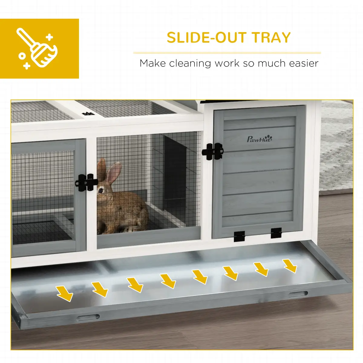 PawHut PawHut Wooden Rabbit Hutch, Small Animal House w/ Wheels, Removable Tray - Grey - Rabbit Hutch