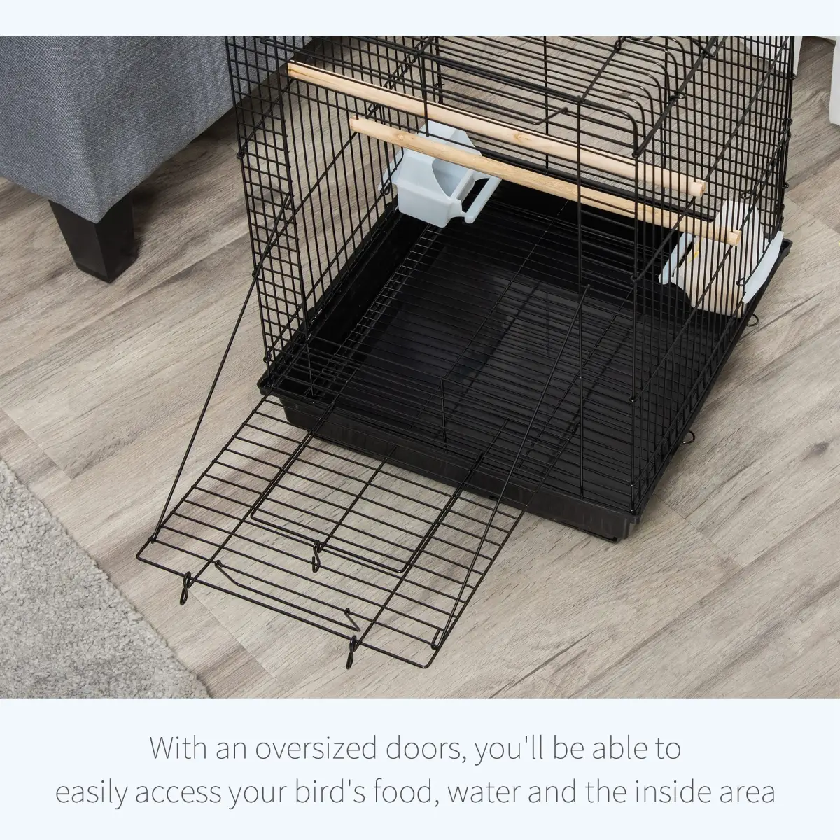 PawHut PawHut 59cm Bird Cage with Openable Top, Stand, Tray, Handles, Feeding Bowls - Pet Cage