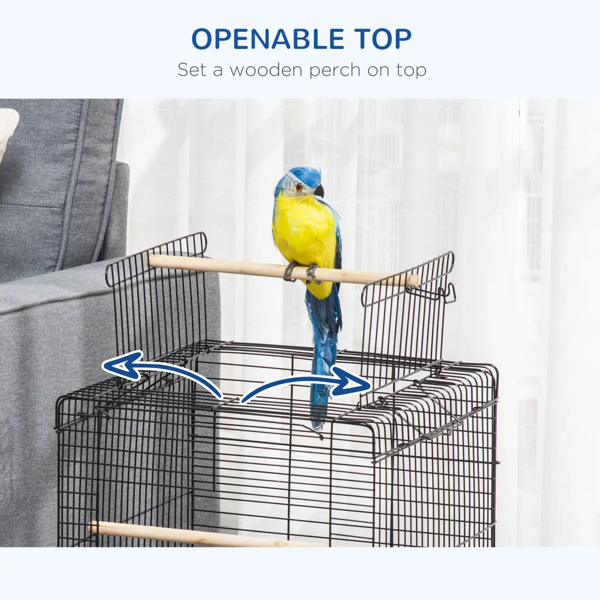 PawHut PawHut 59cm Bird Cage with Openable Top, Stand, Tray, Handles, Feeding Bowls - Pet Cage