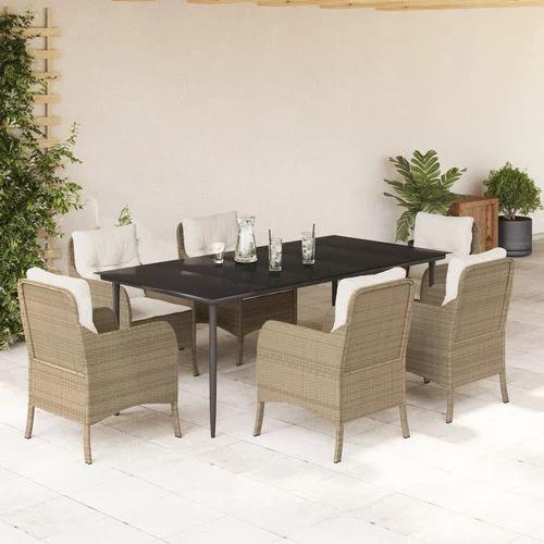 VidaXL 5 Piece Garden Dining Set 160x80x74 cm Weather Resistant Beige Poly Rattan with Cushions for Outdoor Patio Use by vidaXL