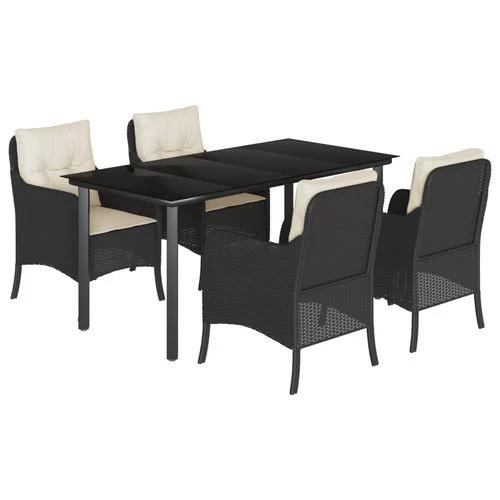 vidaXL vidaXL 5 Piece Garden Dining Set 160x80x74 cm Weather-Resistant Black Poly Rattan with Cushions for Outdoor Patio and Backyard - Garden Set