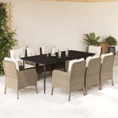 vidaXL VidaXL 5 Piece Garden Dining Set 160x80x74 cm Weather Resistant Beige Poly Rattan with Cushions for Outdoor Patio Use - Garden Set