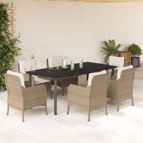 vidaXL VidaXL 5 Piece Garden Dining Set 160x80x74 cm Weather Resistant Beige Poly Rattan with Cushions for Outdoor Patio Use - Garden Set