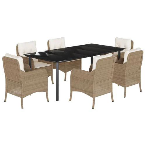 VidaXL 5 Piece Garden Dining Set 160x80x74 cm Weather Resistant Beige Poly Rattan with Cushions for Outdoor Patio Use by vidaXL