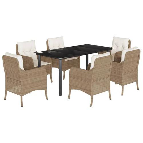 VidaXL 5 Piece Garden Dining Set 160x80x74 cm Weather Resistant Beige Poly Rattan with Cushions for Outdoor Patio Use by vidaXL