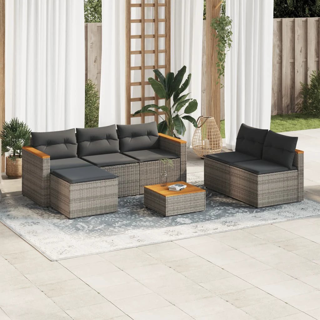 vidaXL vidaXL 5 Piece Garden Sofa Set with Cushions Black Poly Rattan Acacia - Garden Sofa Sets