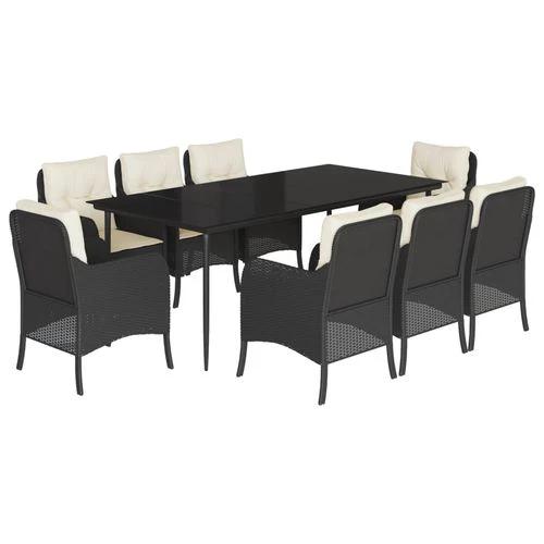 vidaXL vidaXL 5 Piece Garden Dining Set 160x80x74 cm Weather-Resistant Black Poly Rattan with Cushions for Outdoor Patio and Backyard - Garden Set