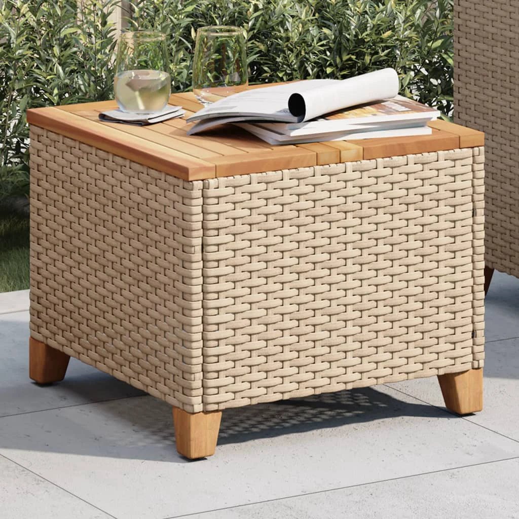 vidaXL vidaXL Garden Table Black 45x45x37 cm Poly Rattan Acacia Wood - Garden Table