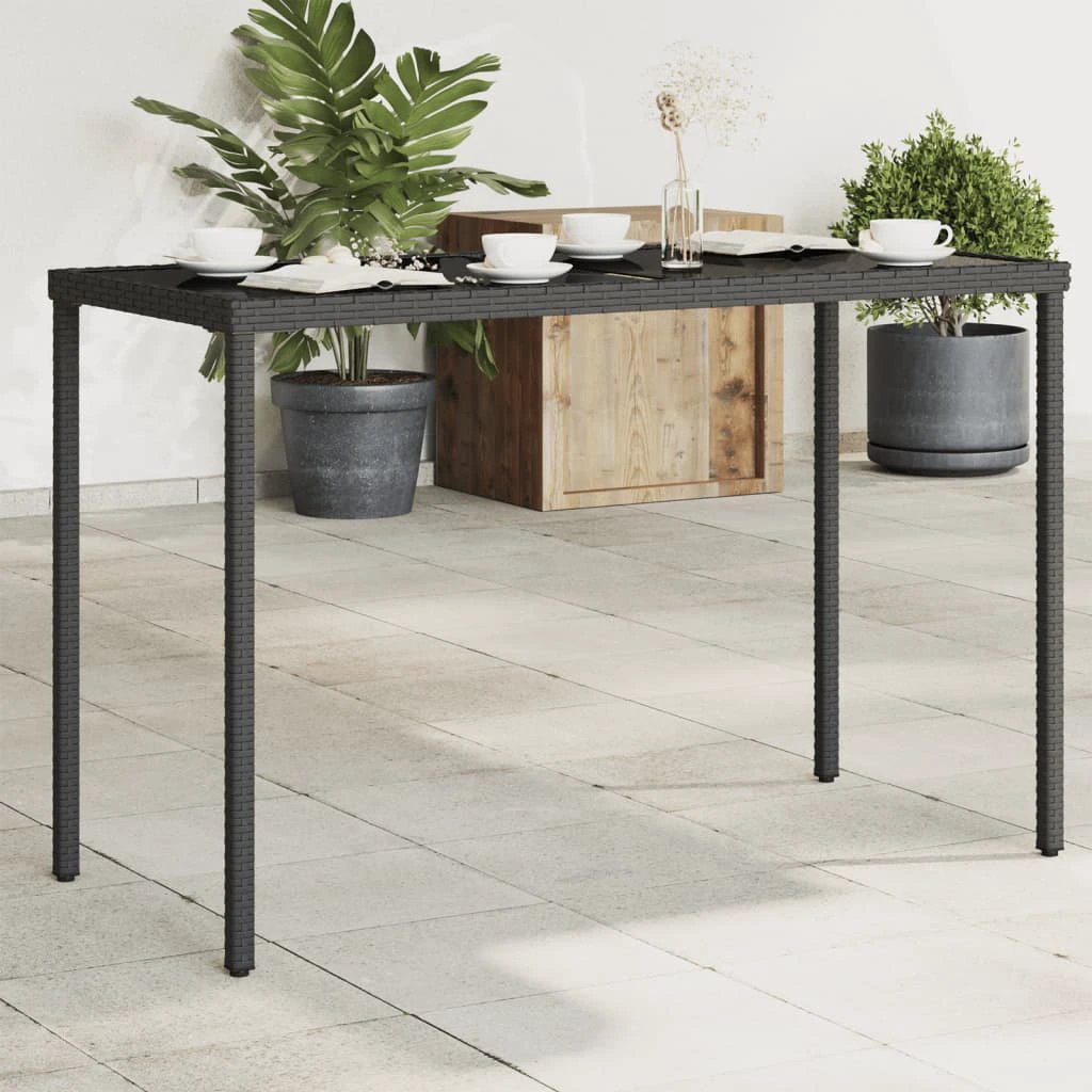 vidaXL Garden Table with Glass Top Black 115x54x74 cm Poly Rattan by vidaXL