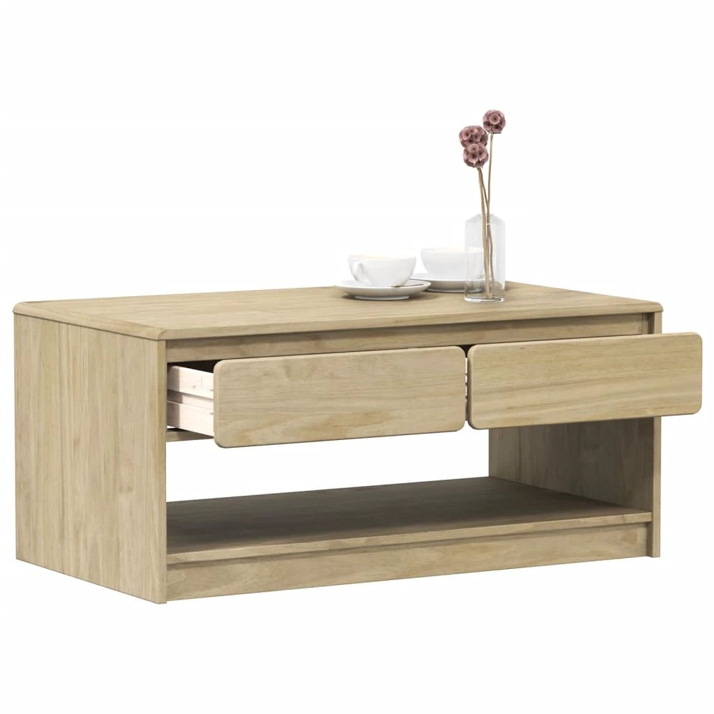vidaXL VidaXL Coffee Table 99x55x45 cm Solid Pine Double Drawers Open Shelf Living Room - Coffee Table