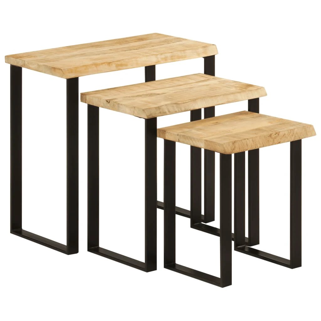 VidaXL Nesting Tables 3 Pieces Live Edge Acacia Wood Tops With U Shaped Stainless Steel Legs For Living Room Decor by vidaXL