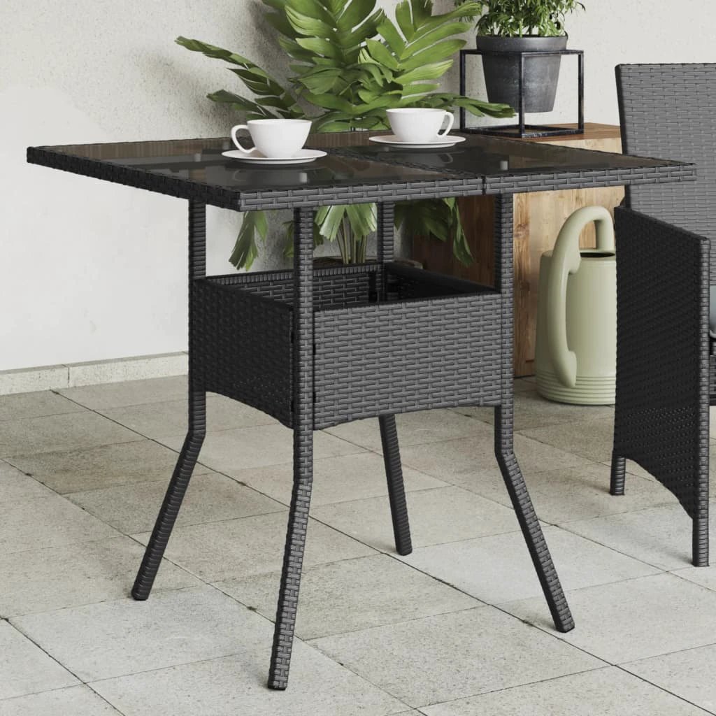 vidaXL Garden Table with Acacia Wood Top Black 80x80x75 cm Poly Rattan by vidaXL