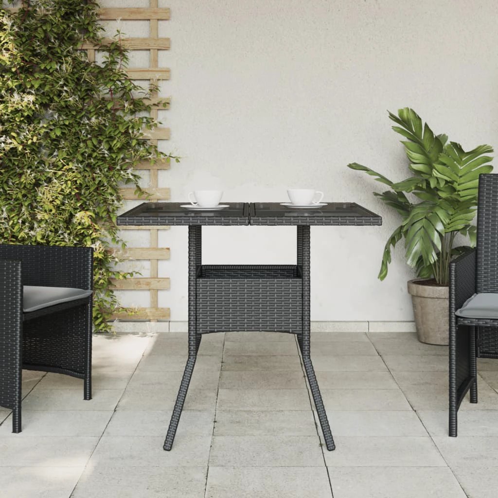vidaXL Garden Table with Acacia Wood Top Black 80x80x75 cm Poly Rattan by vidaXL