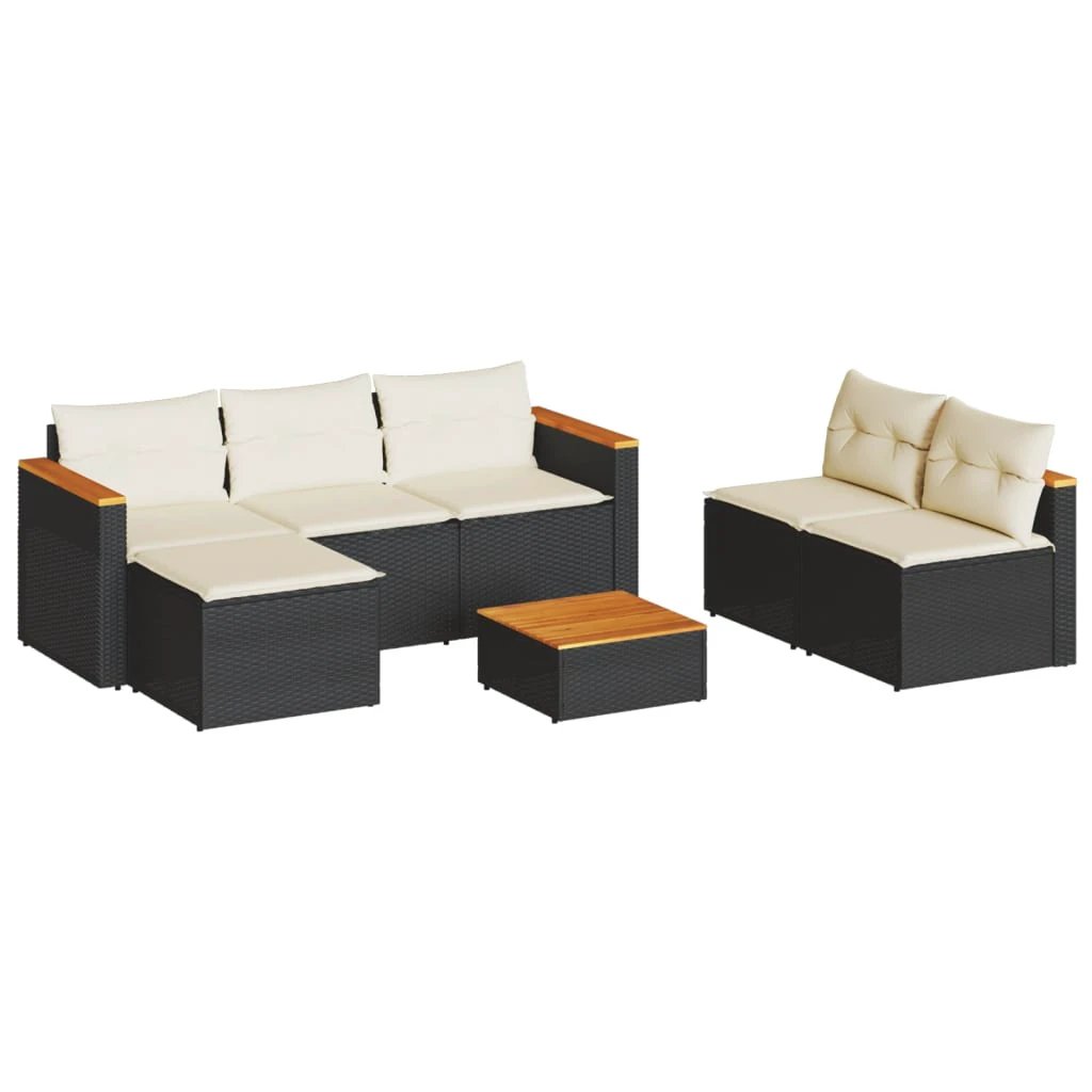 vidaXL vidaXL 5 Piece Garden Sofa Set with Cushions Black Poly Rattan Acacia - Garden Sofa Sets