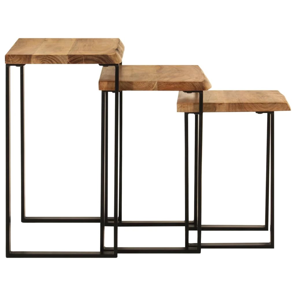 VidaXL Nesting Tables 3 Pieces Live Edge Acacia Wood Tops With U Shaped Stainless Steel Legs For Living Room Decor by vidaXL