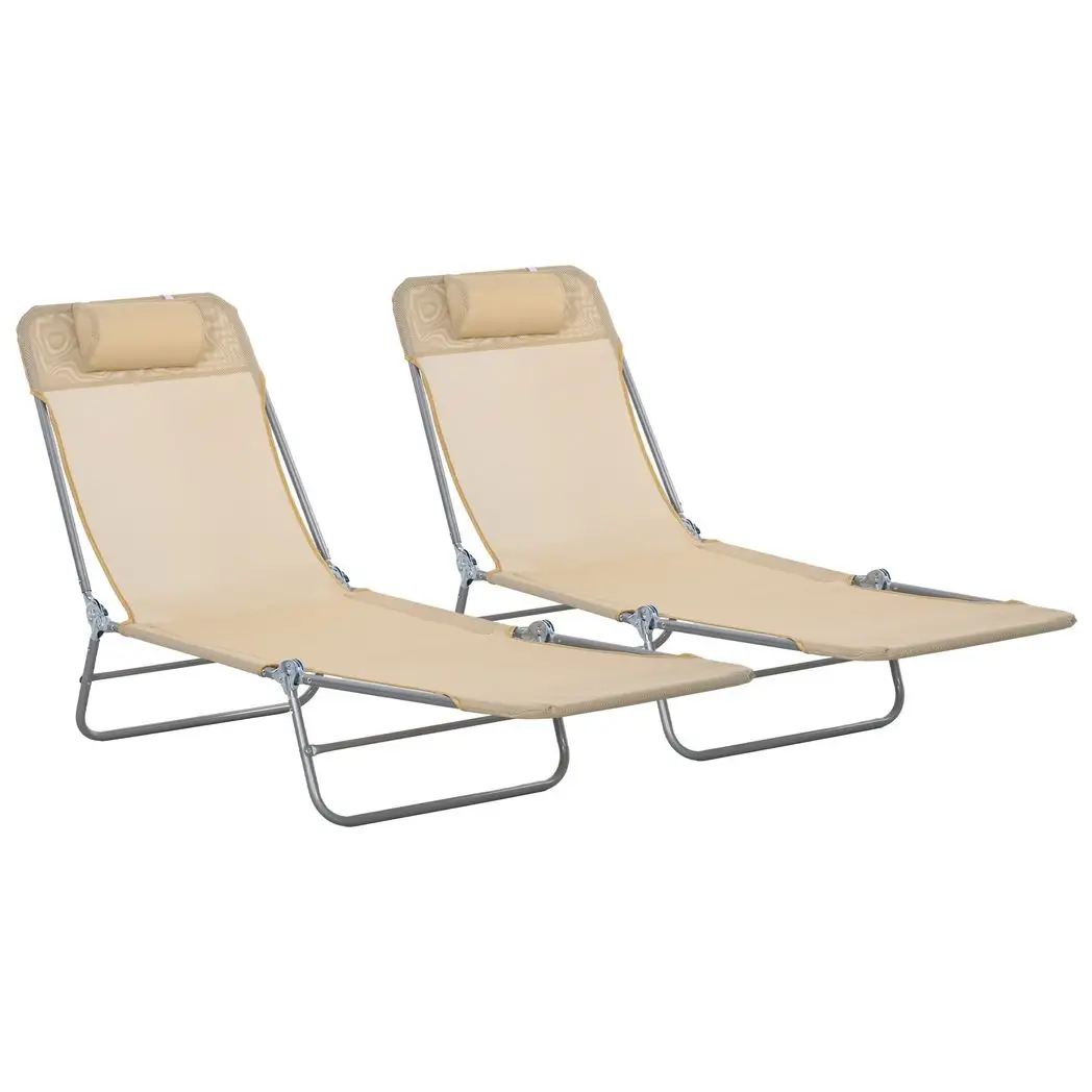 Outsunny Outsunny 2 Pieces Sun Loungers Foldable Reclining Chair with Headrest - Sun Lounger