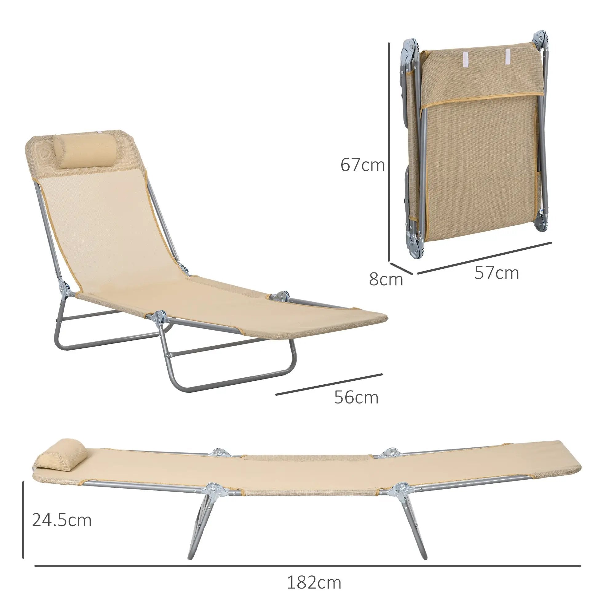 Outsunny Outsunny 2 Pieces Sun Loungers Foldable Reclining Chair with Headrest - Sun Lounger