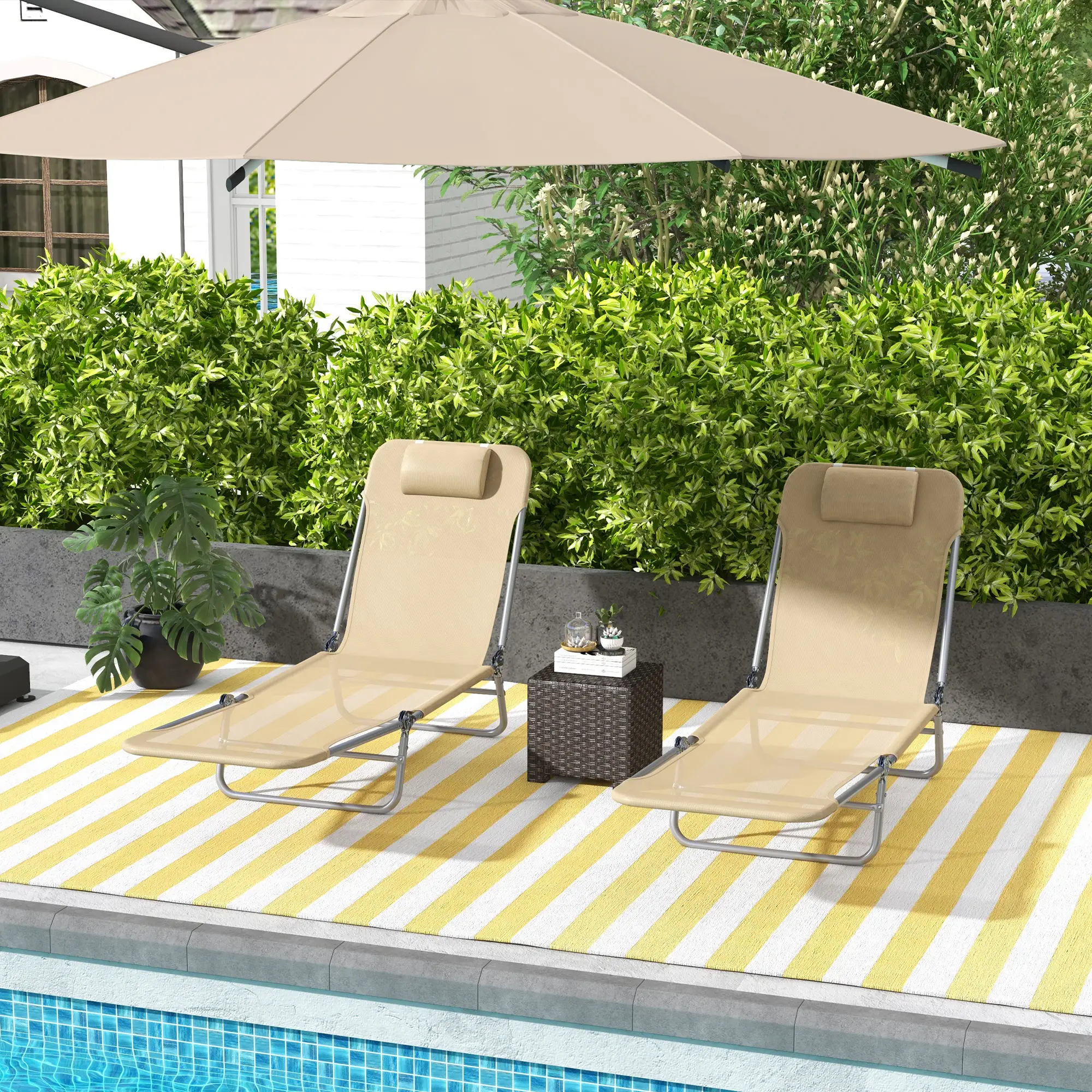 Outsunny Outsunny 2 Pieces Sun Loungers Foldable Reclining Chair with Headrest - Sun Lounger
