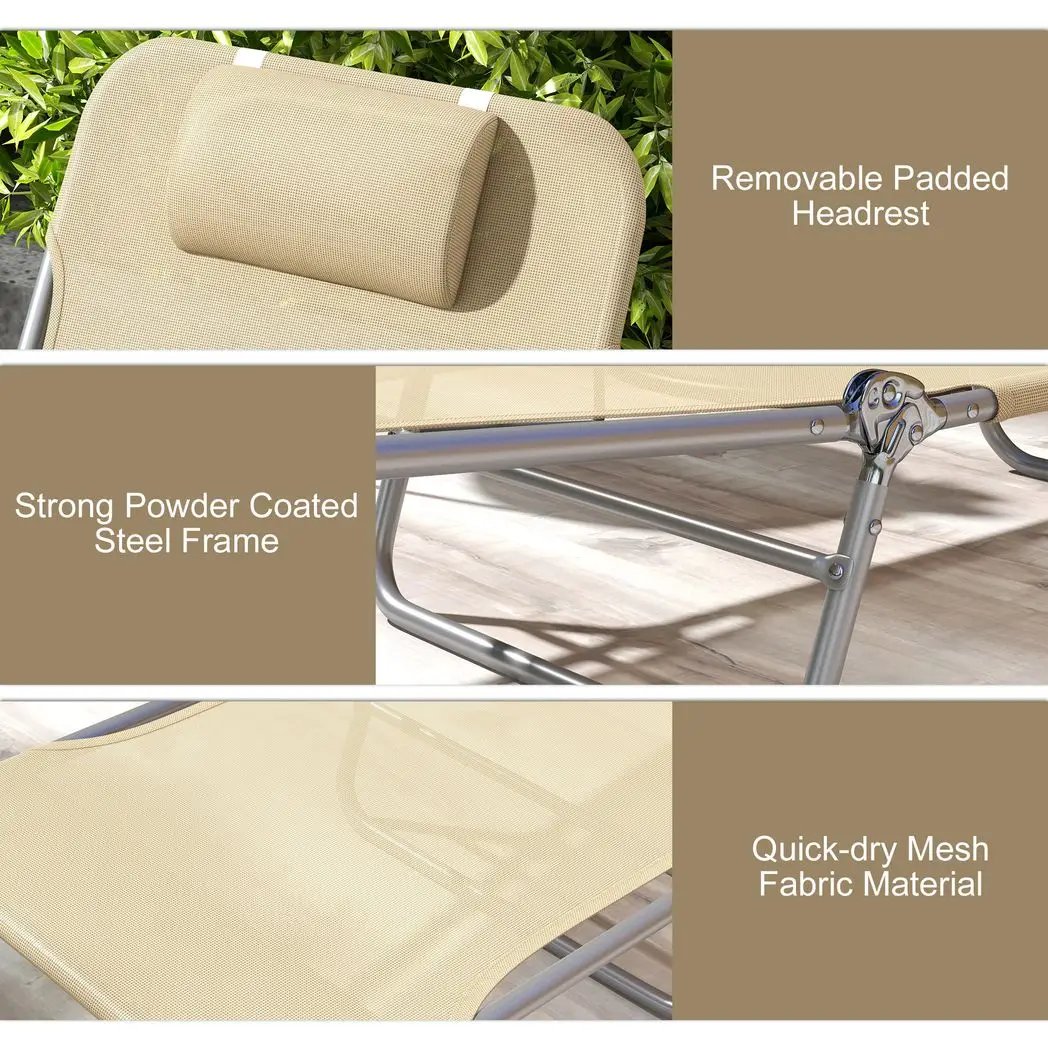 Outsunny Outsunny 2 Pieces Sun Loungers Foldable Reclining Chair with Headrest - Sun Lounger