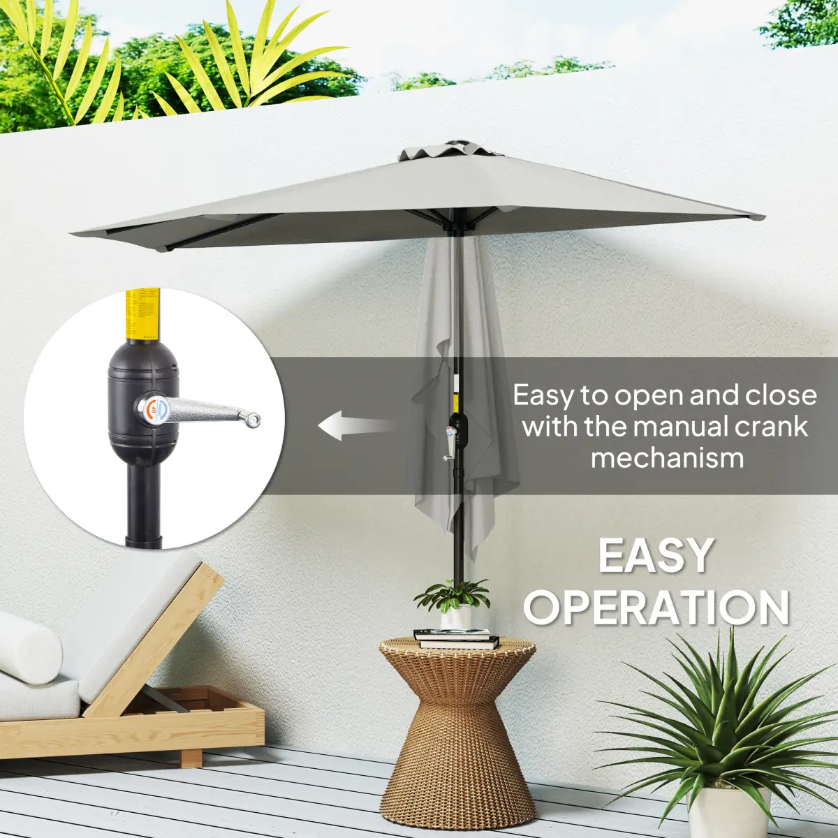 Outsunny Outsunny 2.7m Metal Frame Garden Furniture Parasol Half Round Umbrella - Parasol