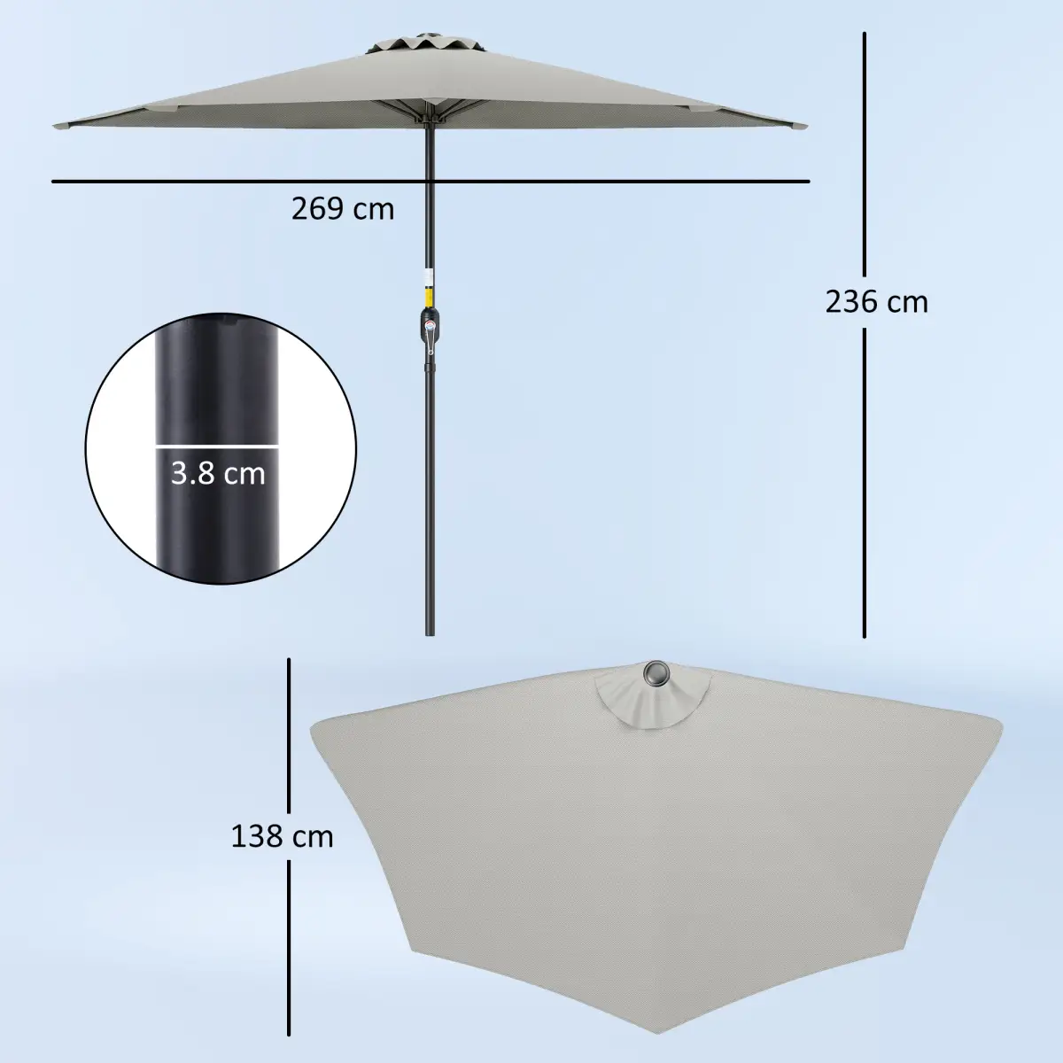 Outsunny Outsunny 2.7m Metal Frame Garden Furniture Parasol Half Round Umbrella - Parasol