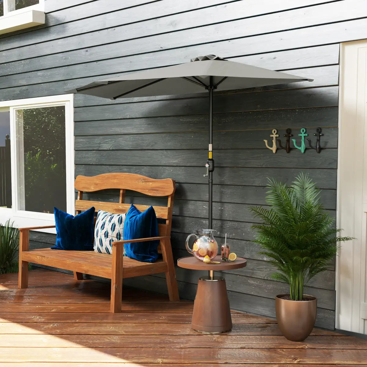 Outsunny Outsunny 2.7m Metal Frame Garden Furniture Parasol Half Round Umbrella - Parasol
