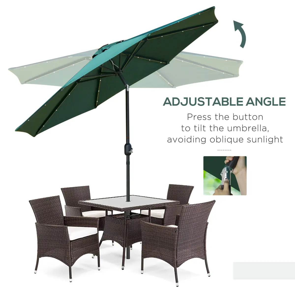 Outsunny Outsunny 24 LED Solar Powered Parasol Umbrella Garden Tilt Outdoor String Light - Parasol