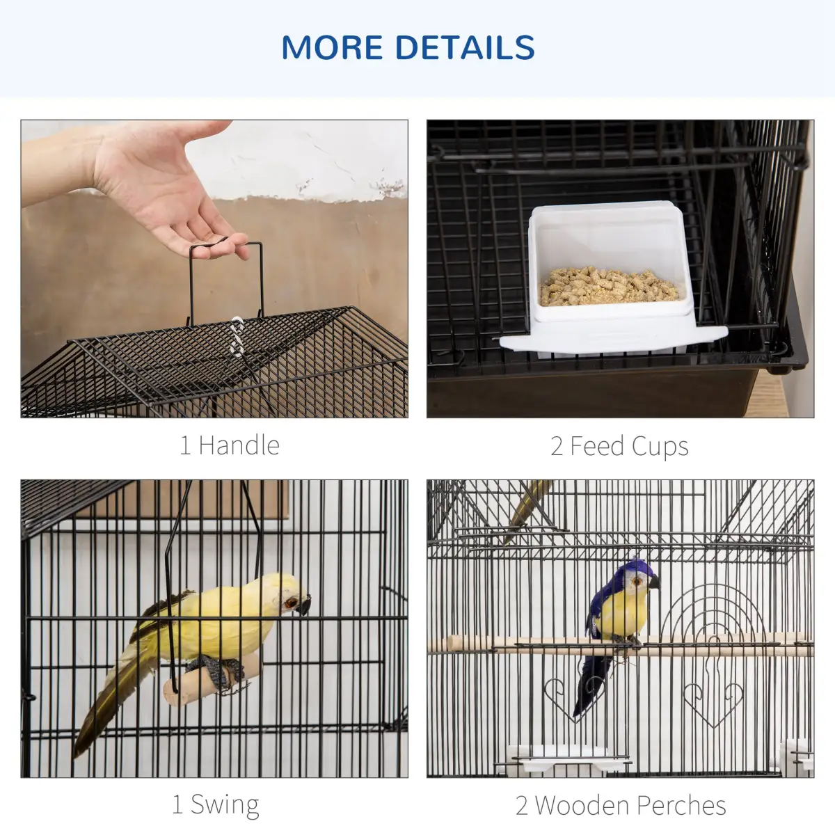 PawHut PawHut Metal Bird Cage Small with Perch Food Container Handle for Finch Canary - Pet Cage