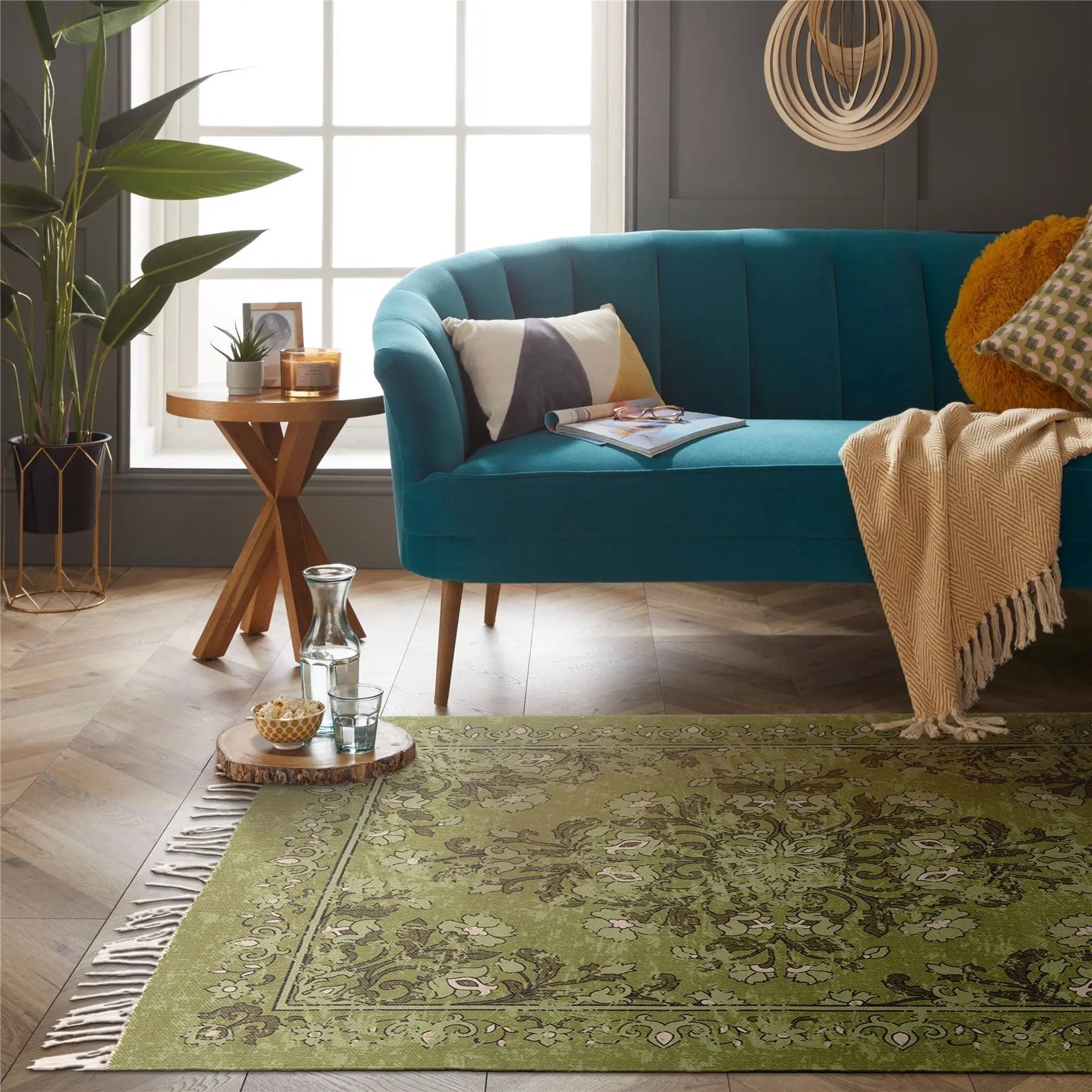 Esselle Home Kew Antique Printed 120x170cm Olive Rug with Tassel - Rug