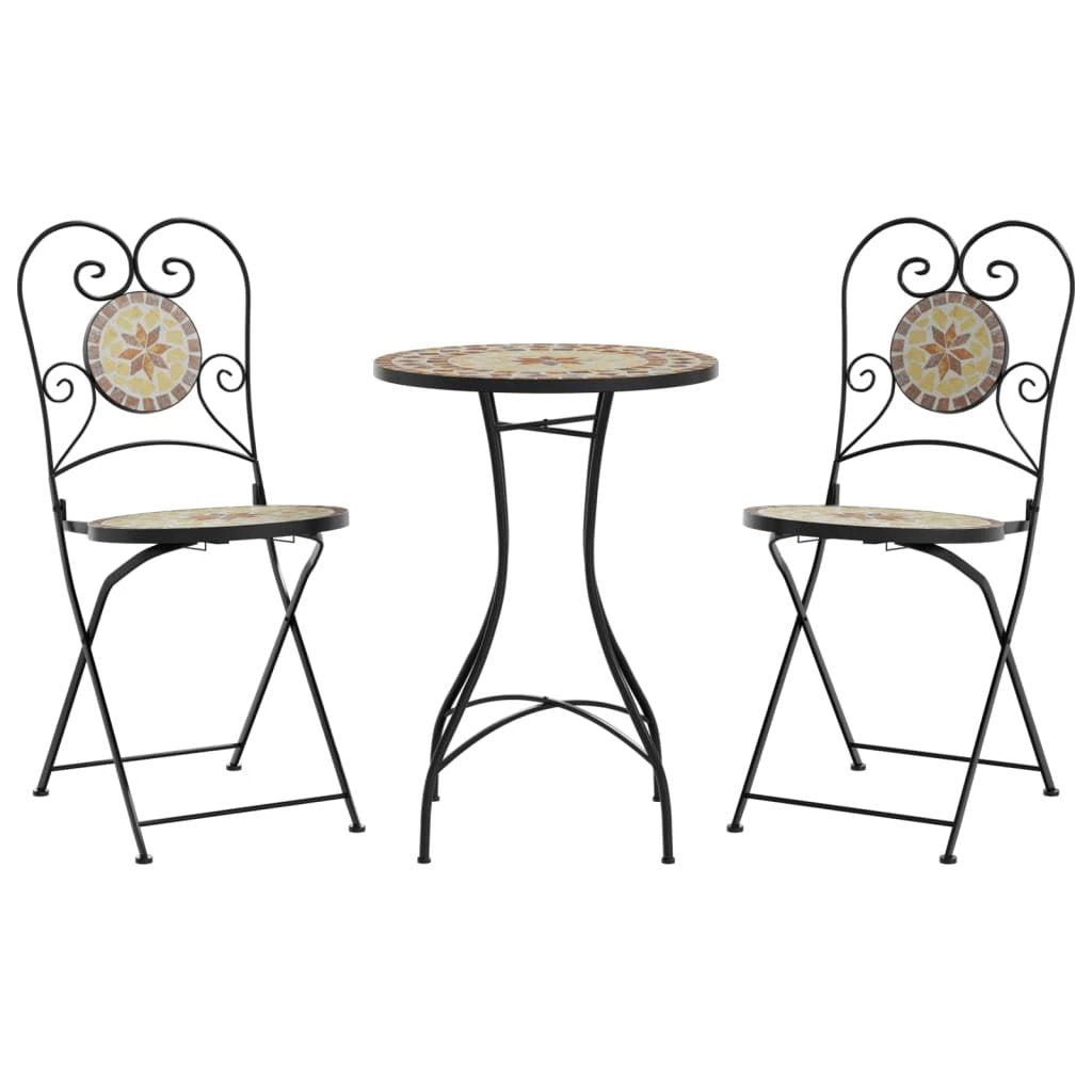 vidaXL vidaXL Mosaic Bistro Set Terracotta and White Iron and Ceramic - Uncategorized Bistro Sets
