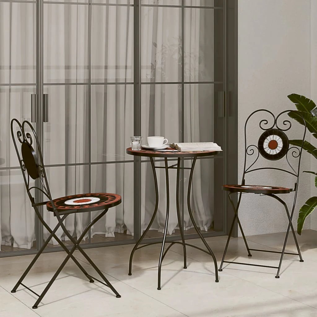 vidaXL Mosaic Bistro Set Terracotta and White Iron and Ceramic by vidaXL