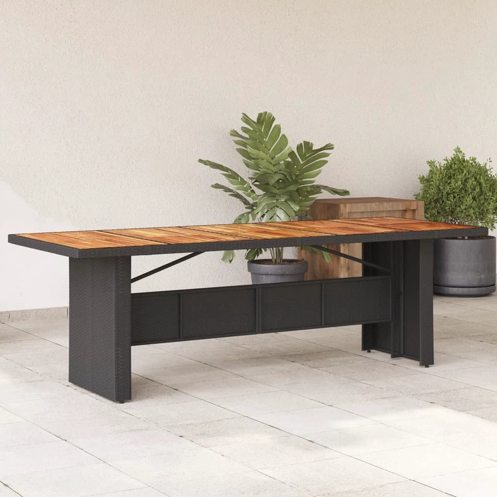 vidaXL vidaXL Garden Table with Acacia Wood Top Black 240x90x75 cm Poly Rattan - Garden Table