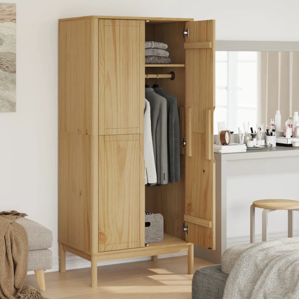 vidaXL Wardrobe FLORO Wax Brown 77x53x171 cm Solid Wood Pine by vidaXL