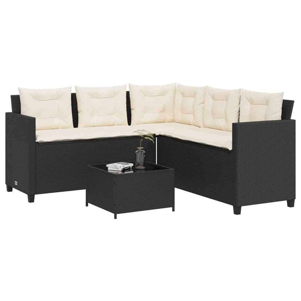 vidaXL vidaXL Garden Sofa with Table and Cushions L-shaped Black Poly Rattan - Garden Sofa Sets
