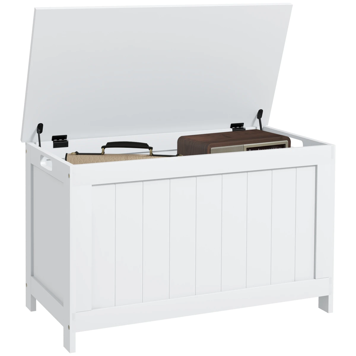 HOMCOM Storage Chest Bench Large White MDF With Two Safety Hinges For Living Room by HOMCOM