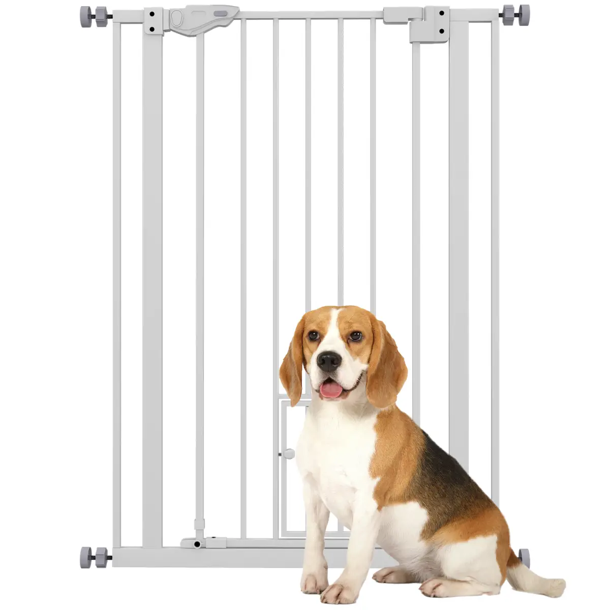 PawHut Extra Tall Dog Gate with Cat Door Auto Close for Stairs 74-101 cm Wide - Pet Gate