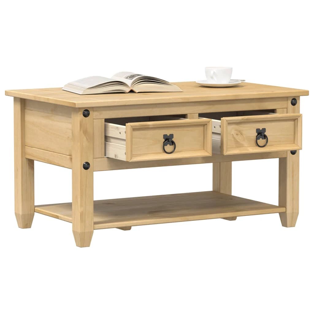 VidaXL Corona Coffee Table 85x50x45 cm Solid Pine Wood With Two Drawers For Living Room by vidaXL