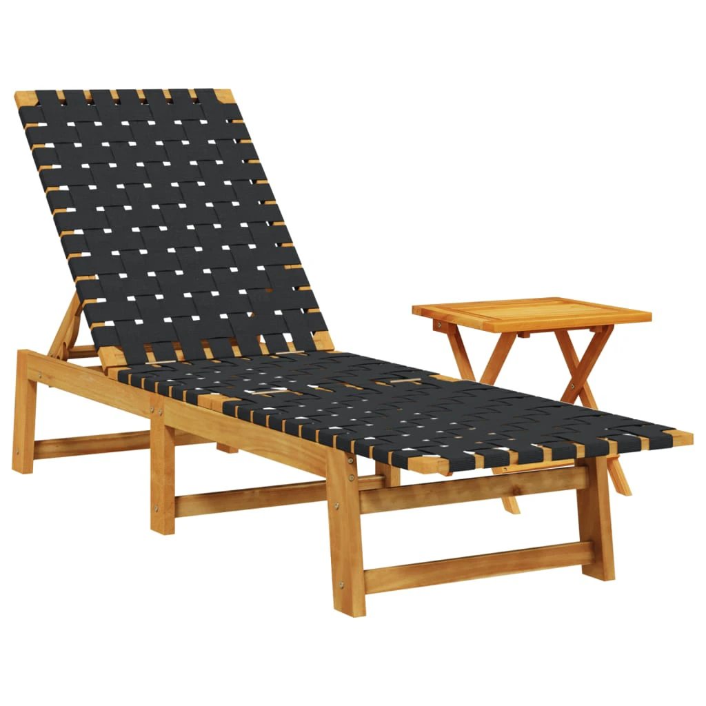 vidaXL Sun Lounger Black Solid Wood Acacia and Fabric by vidaXL
