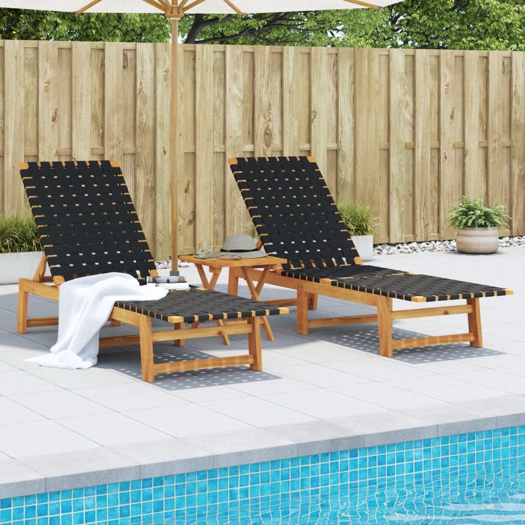 vidaXL Sun Lounger Black Solid Wood Acacia and Fabric by vidaXL