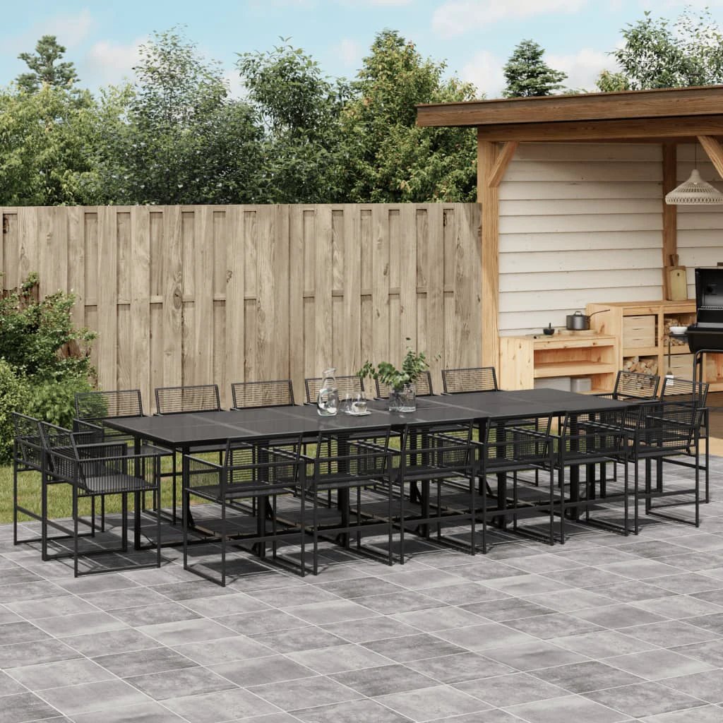 VidaXL 9 Piece Garden Dining Set Black Poly Rattan Outdoor by vidaXL